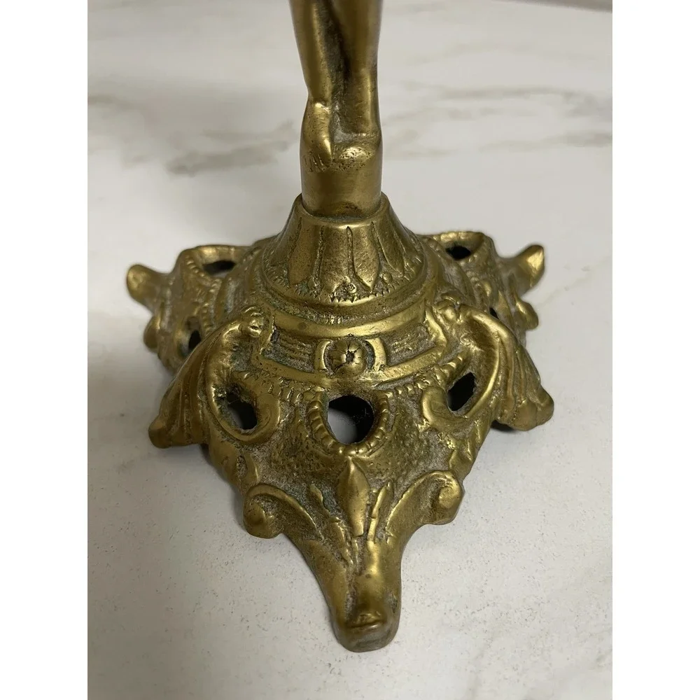 Vintage Brass Putti Cherub Candleholder Candle Stick Tripod Base 8.25